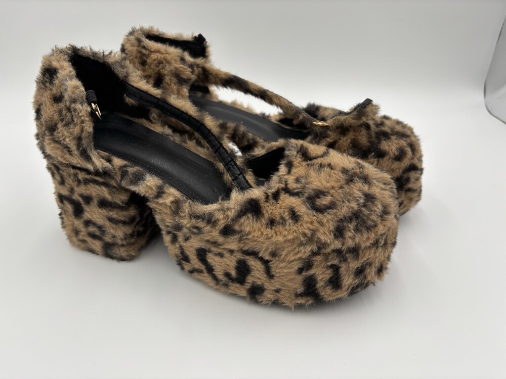 Leopard Stace Platforms Fuzzy Faux Fur Chunky Heel Mary Janes 90s Y2K